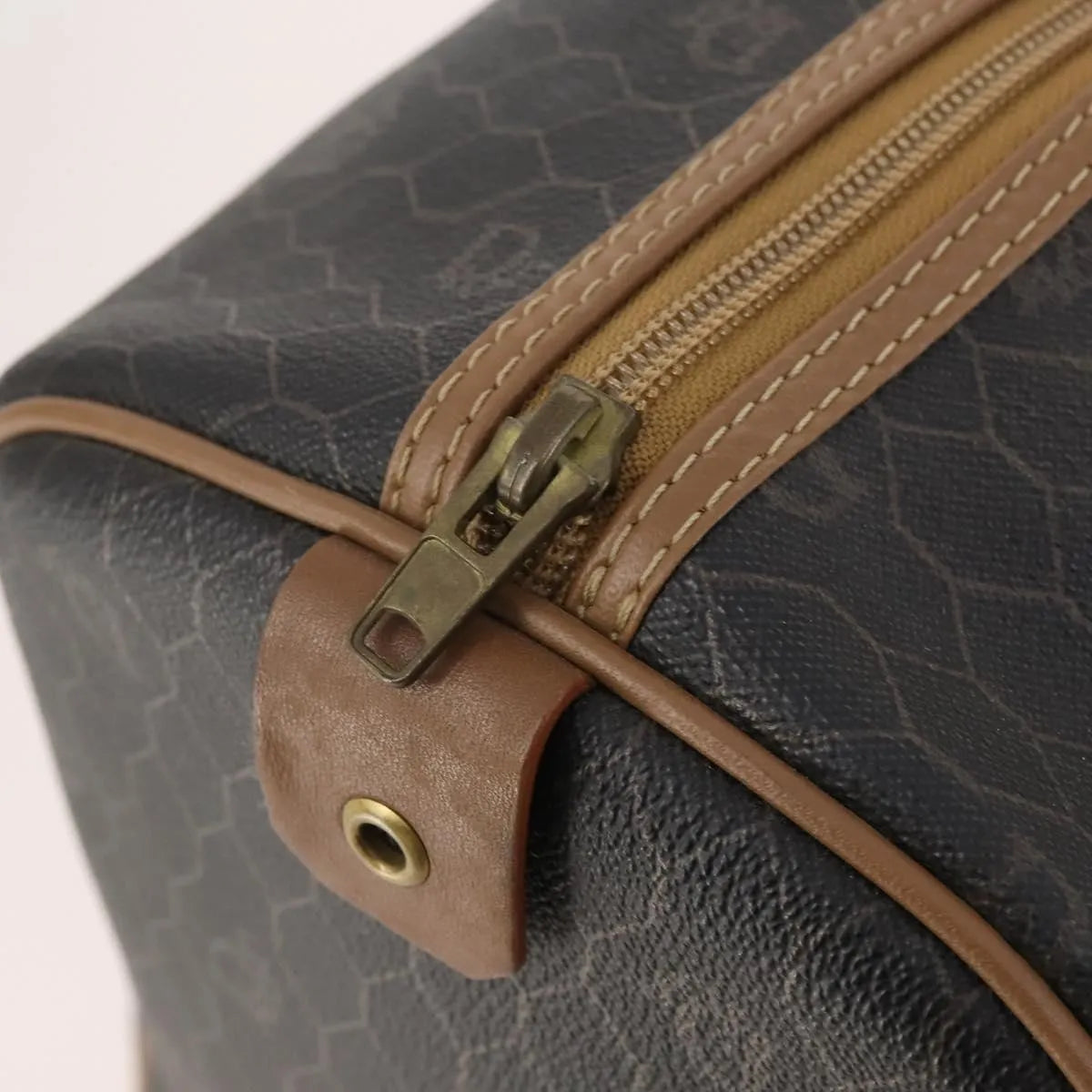 Christian Dior Vintage Honeycomb Boston Canvas and Leather, Black, Canvas, Travel Bag
