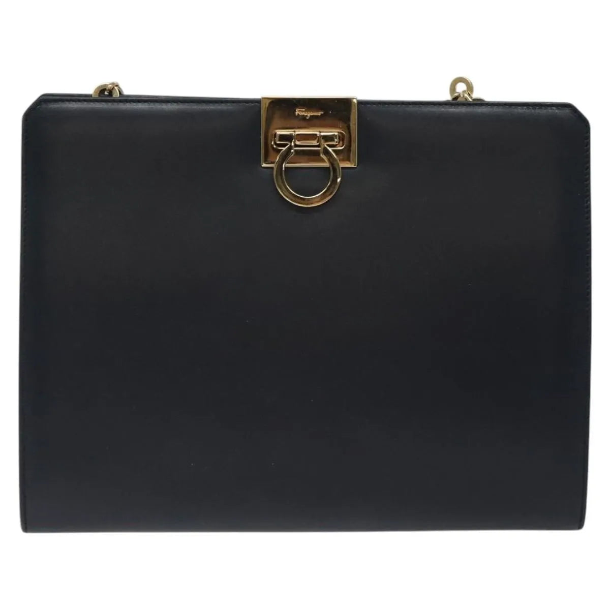 Salvatore Ferragamo Vintage Gancini Chain Leather, Navy, Leather, Shoulder Bag