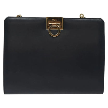 Salvatore Ferragamo Vintage Gancini Chain Leather, Navy, Leather, Shoulder Bag