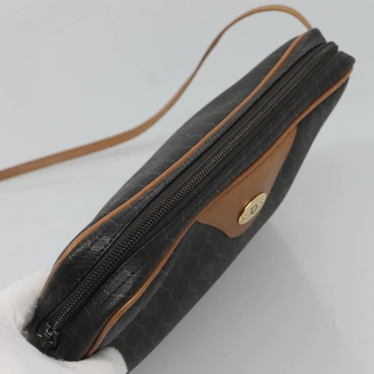 Christian Dior Vintage Honeycomb Canvas and Leather, Black, Canvas, Shoulder Bag