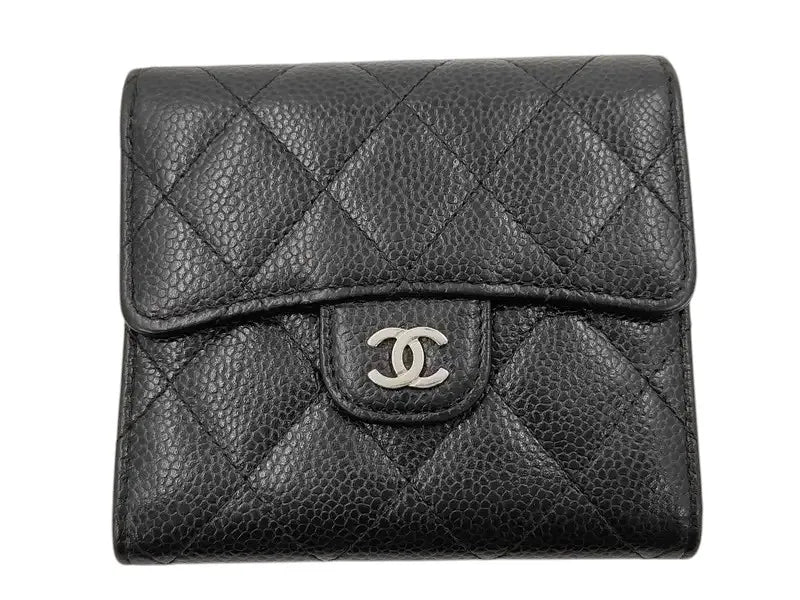Chanel Classic Flap Card Case Quilted Caviar, Black, Leather, Wallet