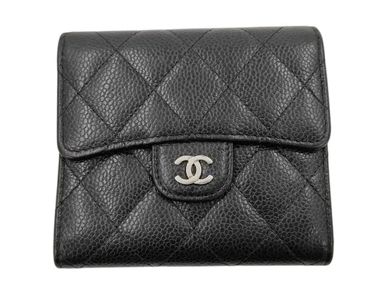 Chanel Classic Flap Card Case Quilted Caviar, Black, Leather, Wallet