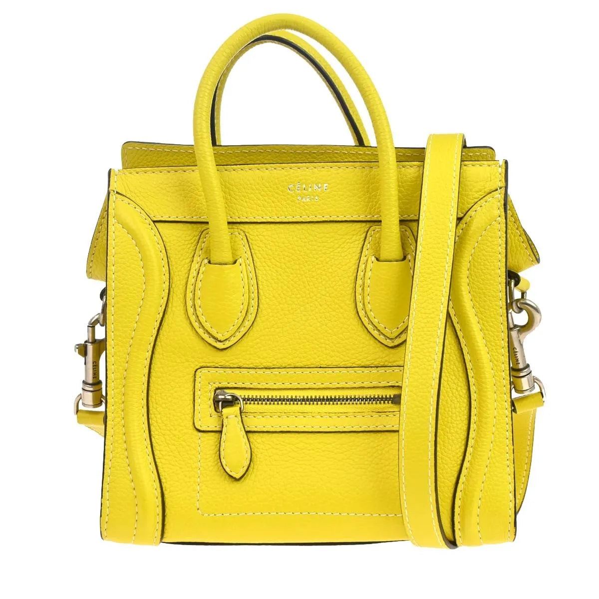 Celine Luggage Grainy Leather, Yellow, Leather, Tote Bag
