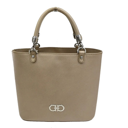 Salvatore Ferragamo Gancini Leather, Beige, Leather, Handbag