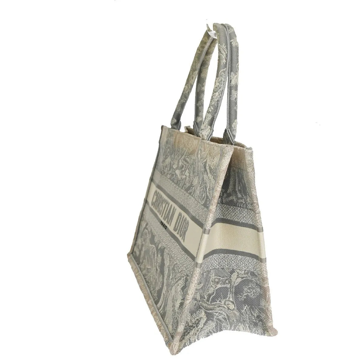 Christian Dior Book Tote Embroidered Canvas, Gray, Canvas, Tote bag