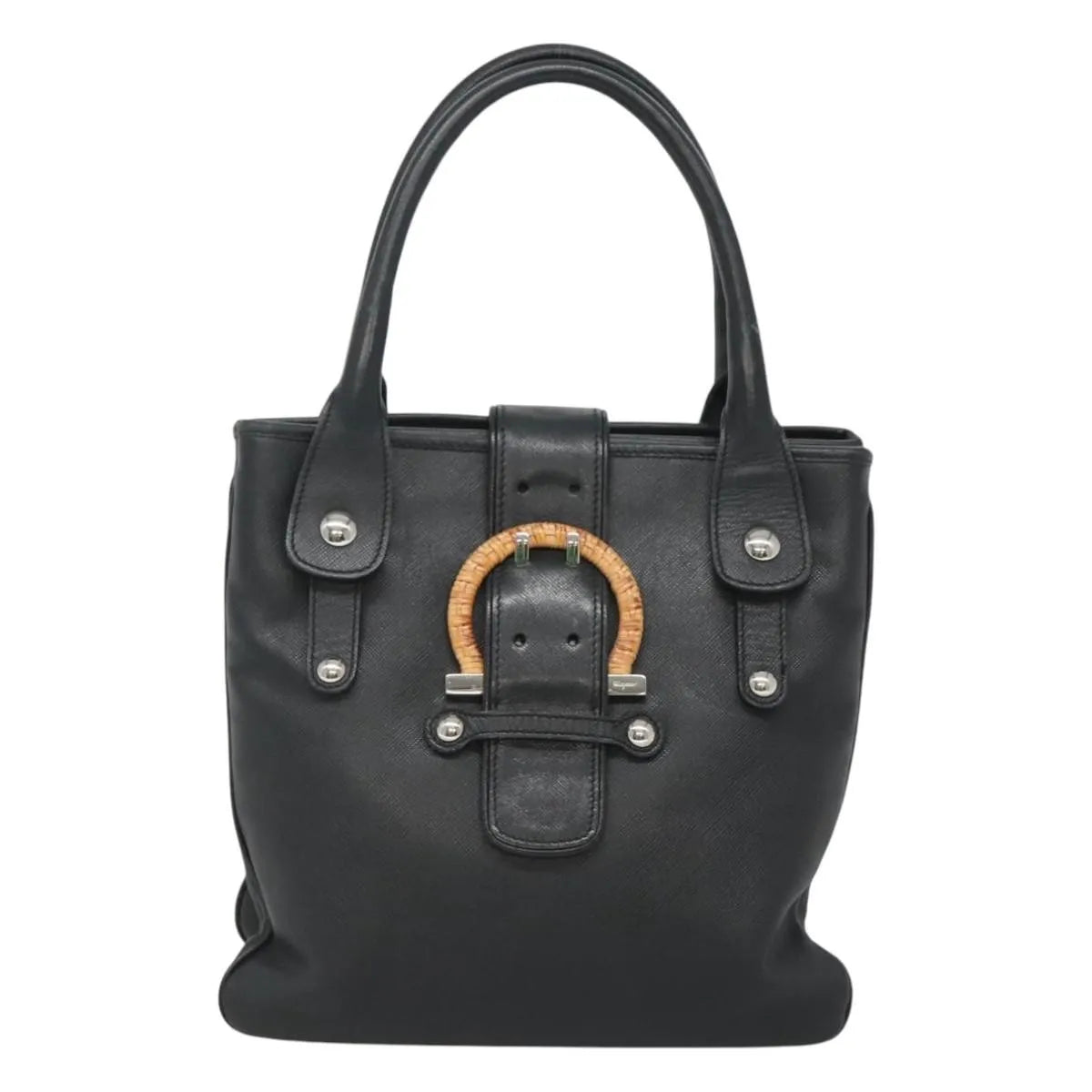 Salvatore Ferragamo Gancini Leather, Black, Leather, Handbag