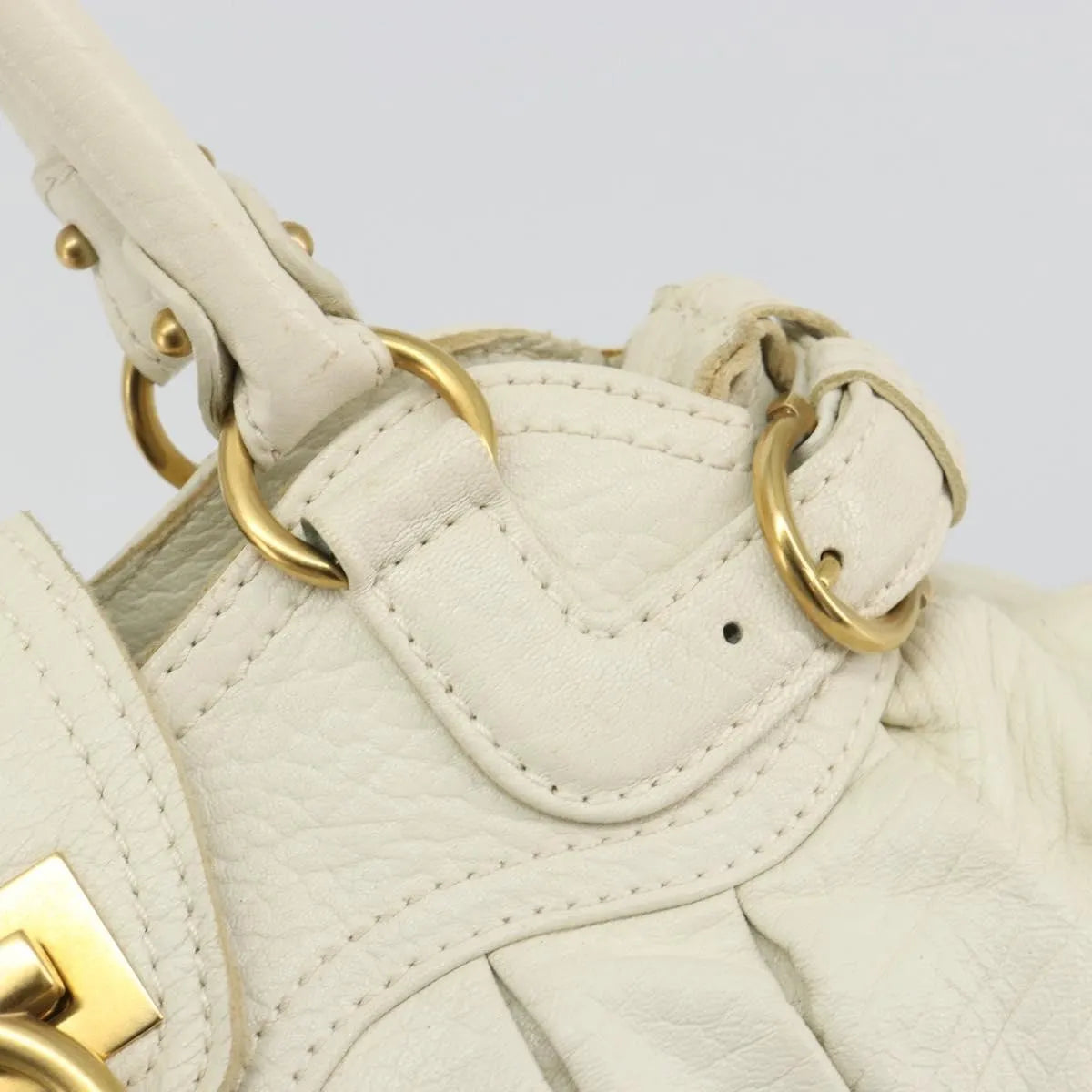 Salvatore Ferragamo Gancini Leather, White, Leather, Handbag