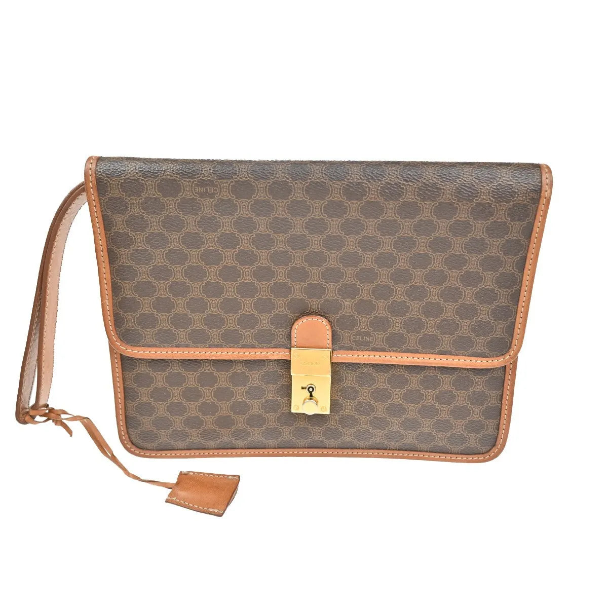 Celine Macadam Pochette Canvas and Leather, Brown, Canvas, Clutch