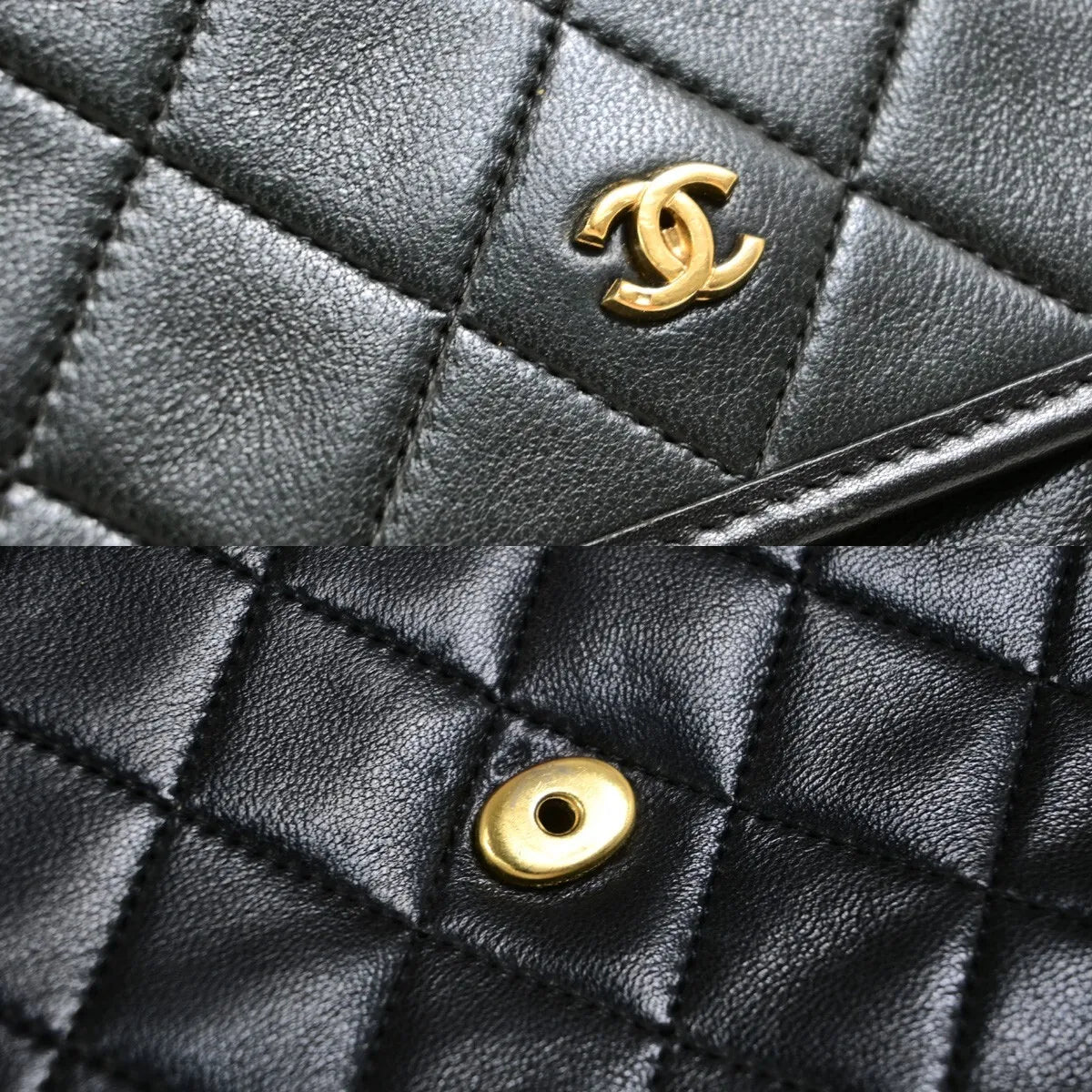 Chanel Vintage Round Flap Quilted Lambskin, Black, Leather, Handbag