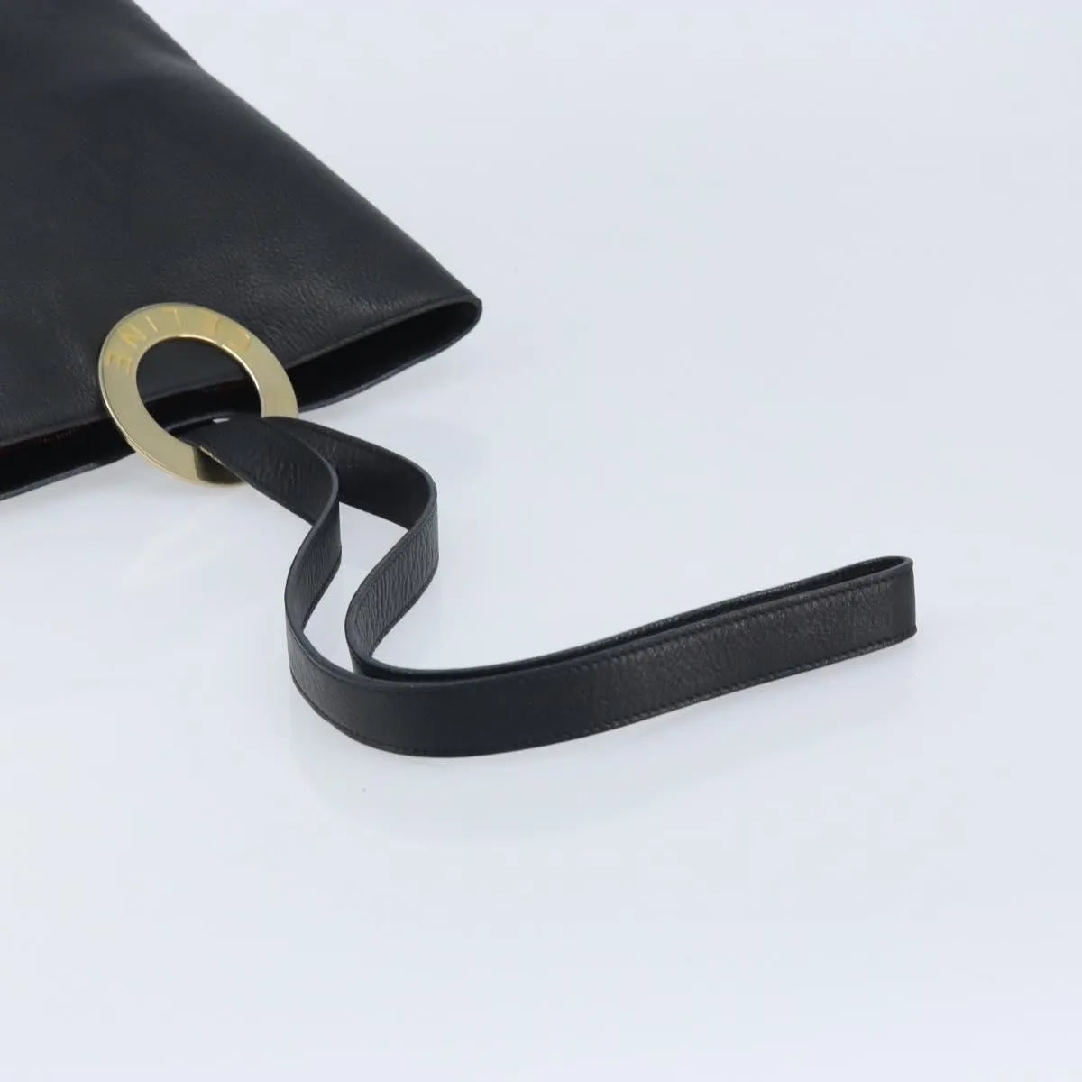 Celine Circle Logo Leather, Black, Leather, Handbag