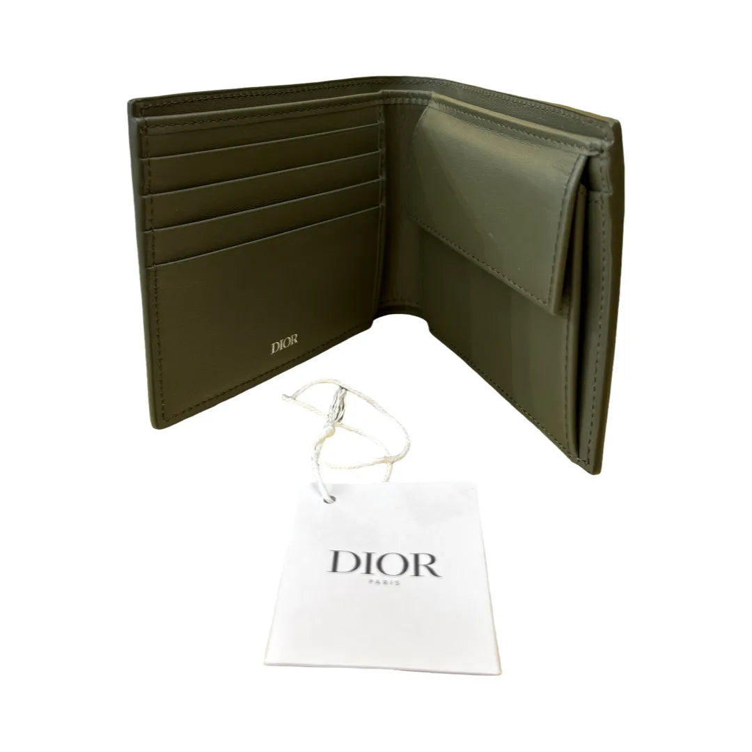 Christian Dior Bifold Printed Leather, Gray, Leather, Wallet
