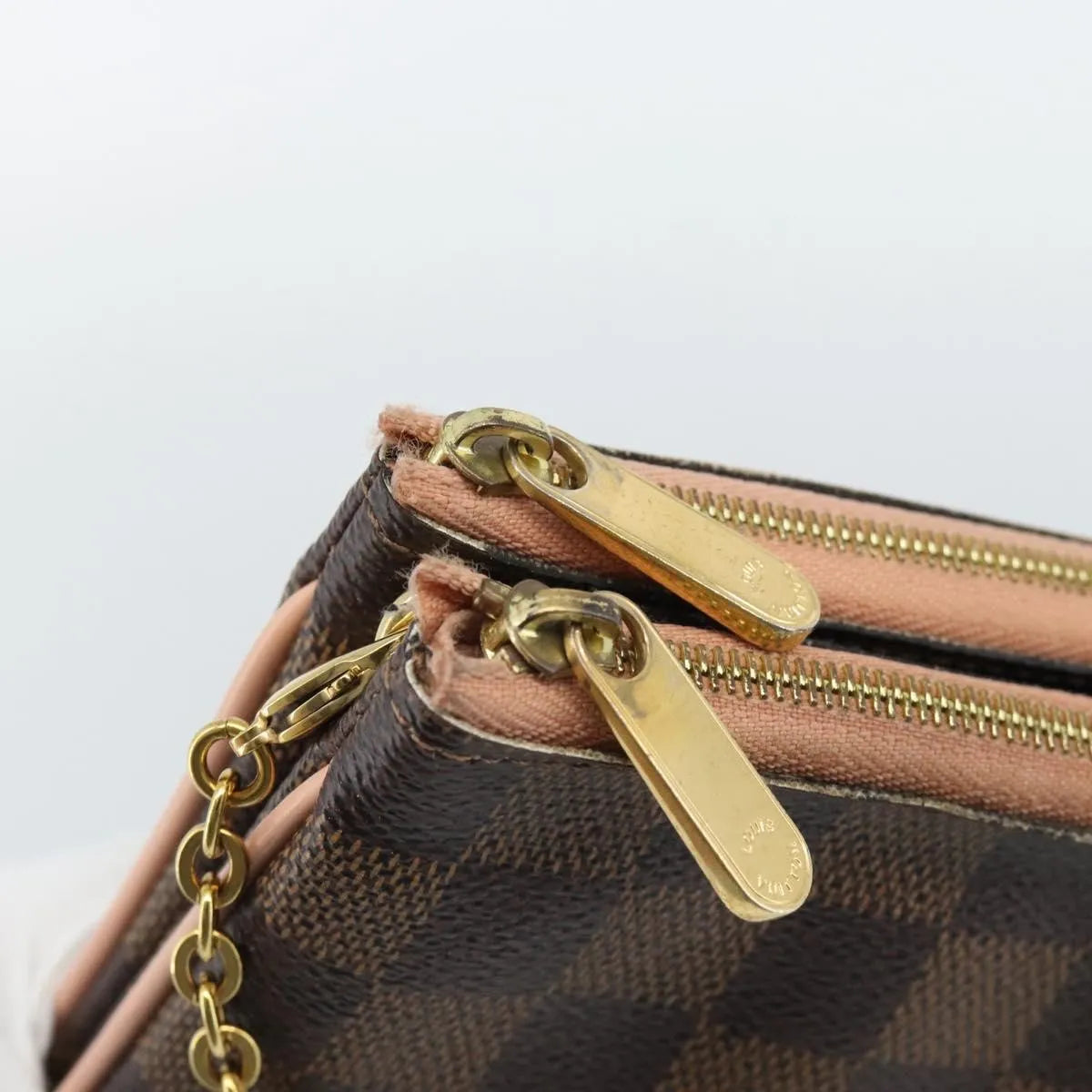 Louis Vuitton Double Zip Pochette Damier, Brown, Canvas, Clutch