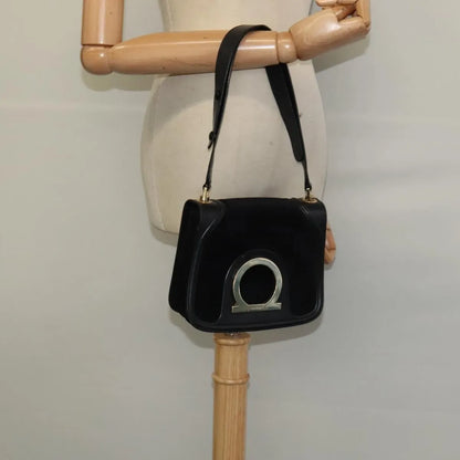 Salvatore Ferragamo Gancini Suede, Black, Suede, Shoulder Bag