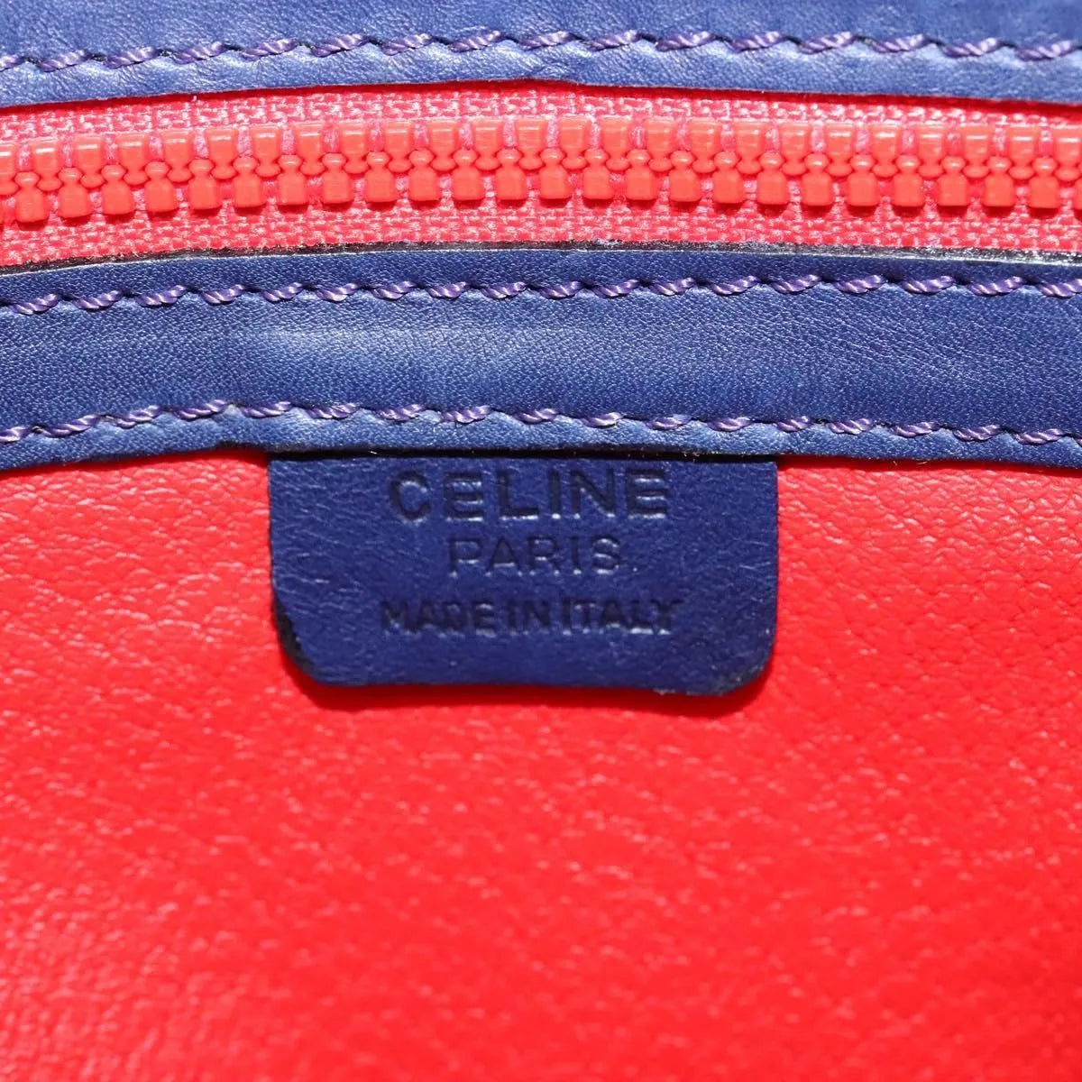 Celine Circle Logo Leather, Navy, Leather, Shoulder Bag