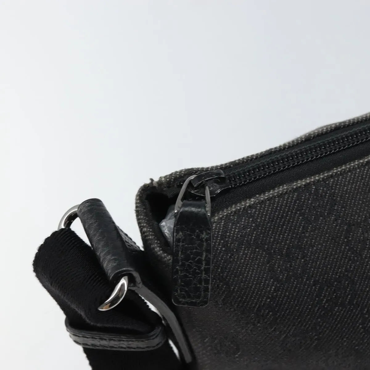 Gucci Zip Messenger GG Canvas with Perforated Leather, Black, Canvas, Shoulder Bag