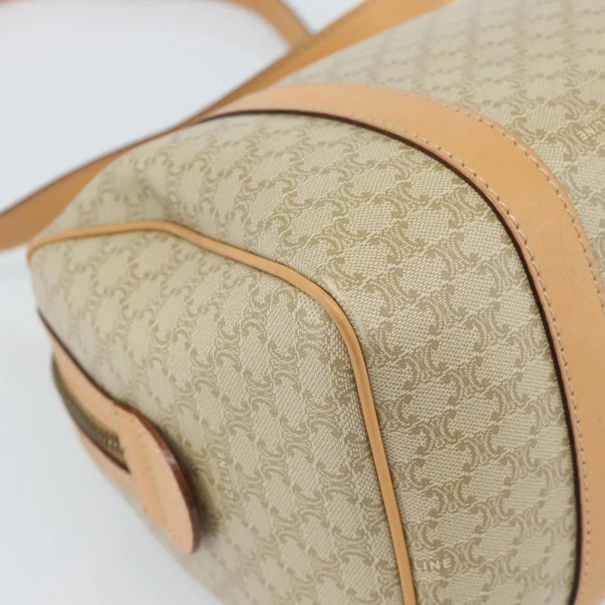 Celine Vintage Macadam Boston Canvas, Beige, Canvas, Handbag