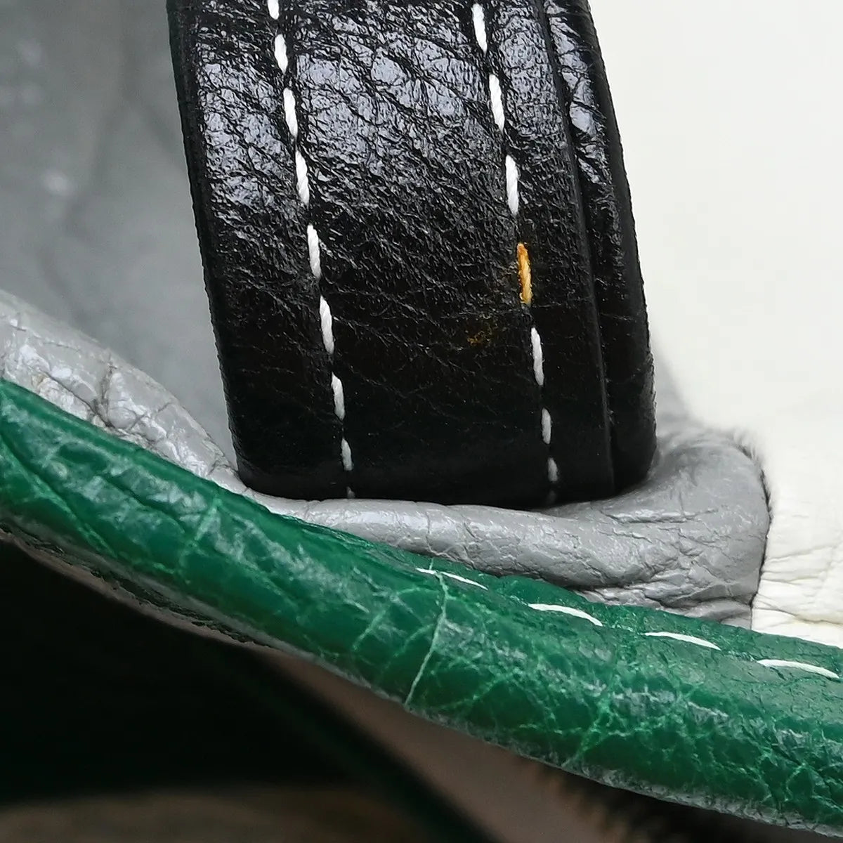Balenciaga Bazar Convertible Tote Striped Leather, Green, Leather, Tote Bag