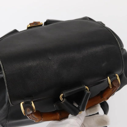 Gucci Vintage Bamboo Leather, Black, Leather, Backpack