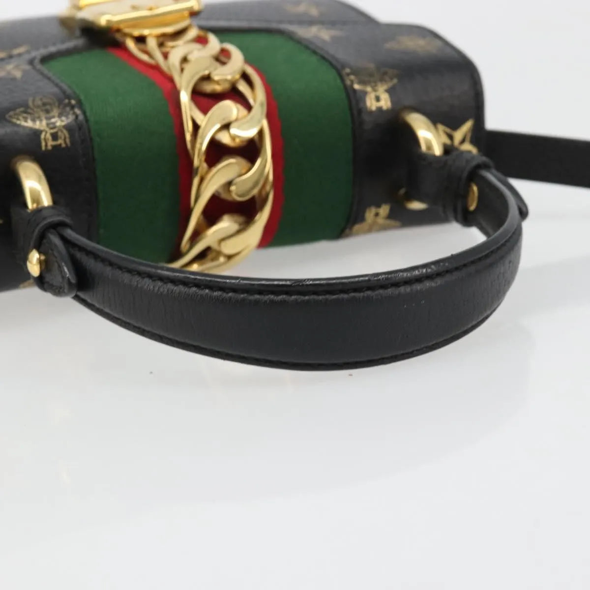 Gucci Sylvie Top Handle Printed Leather, Black, Leather, Handbag