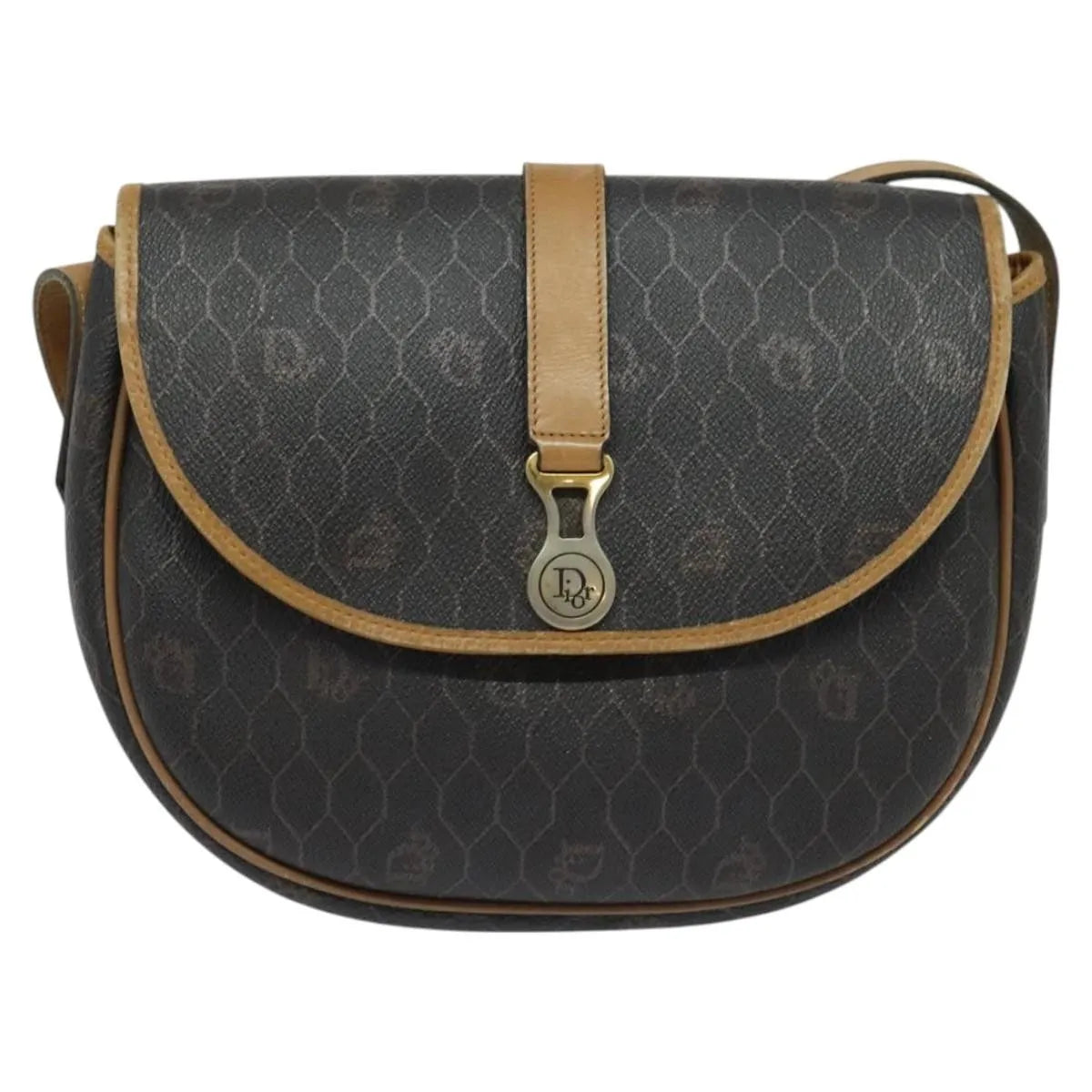 Christian Dior Vintage Honeycomb Flap Canvas and Leather, Black, Canvas, Shoulder Bag