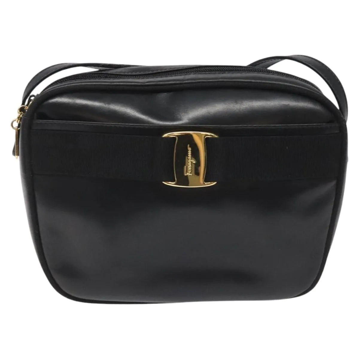 Salvatore Ferragamo Vara Bow camera Leather, Black, Leather, Shoulder Bag