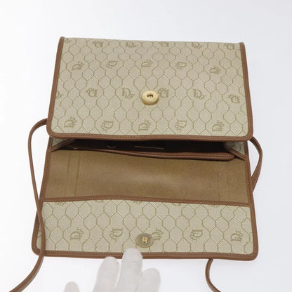 Christian Dior Vintage Honeycomb Flap Canvas and Leather, Beige, PVC, Shoulder Bag