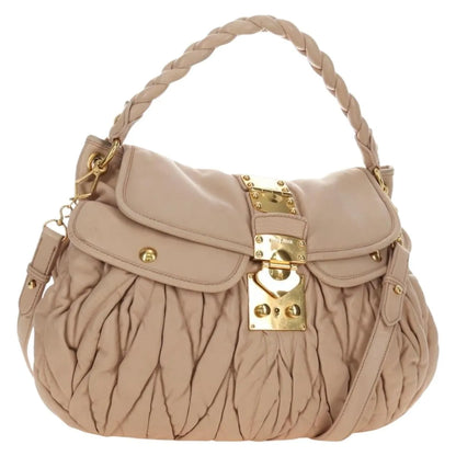 Miu Miu Madras Convertible Lock Tote Leather, Pink_gold, Leather, Handbag
