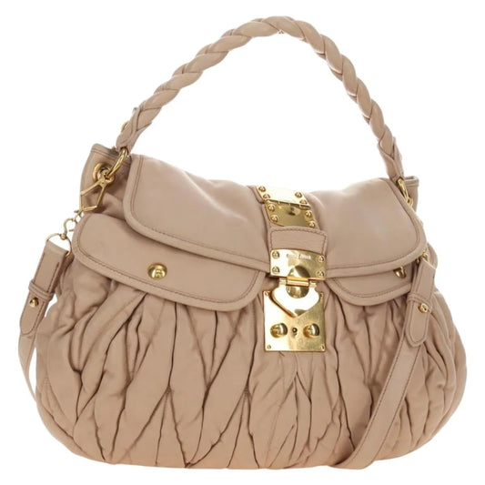 Miu Miu Madras Convertible Lock Tote Leather, Pink_gold, Leather, Handbag