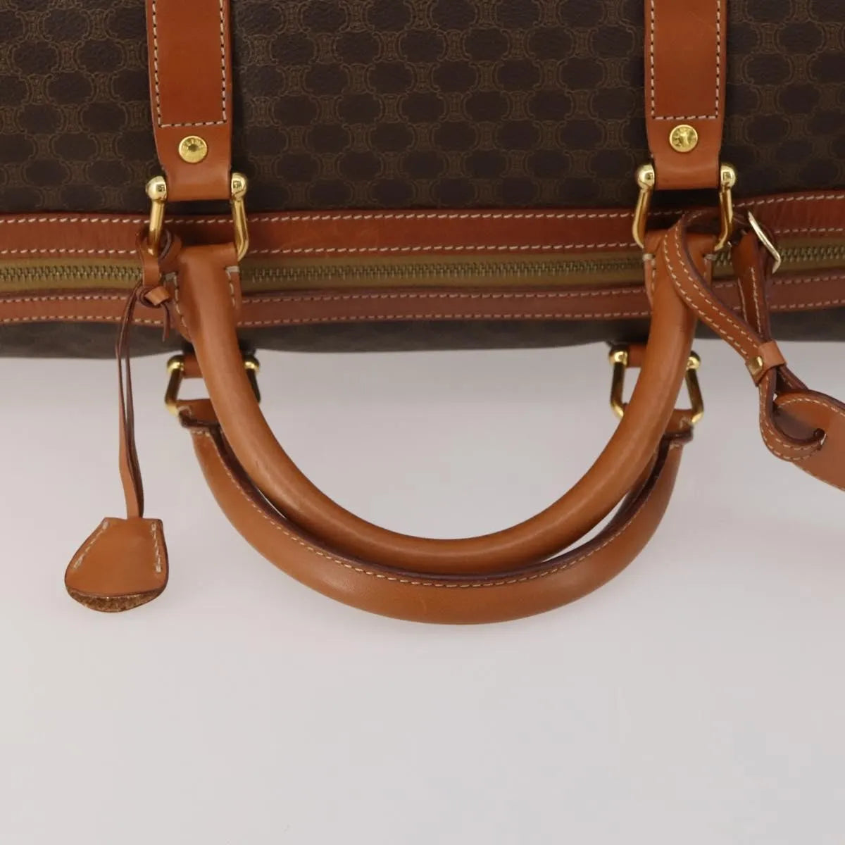 Celine Vintage Macadam Boston Canvas and Leather, Brown, PVC, Handbag