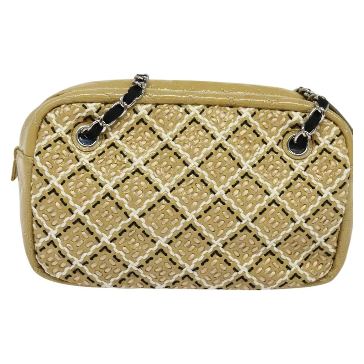 Chanel Camera Case Woven Stitch Patent, Beige, Glass, Shoulder Bag
