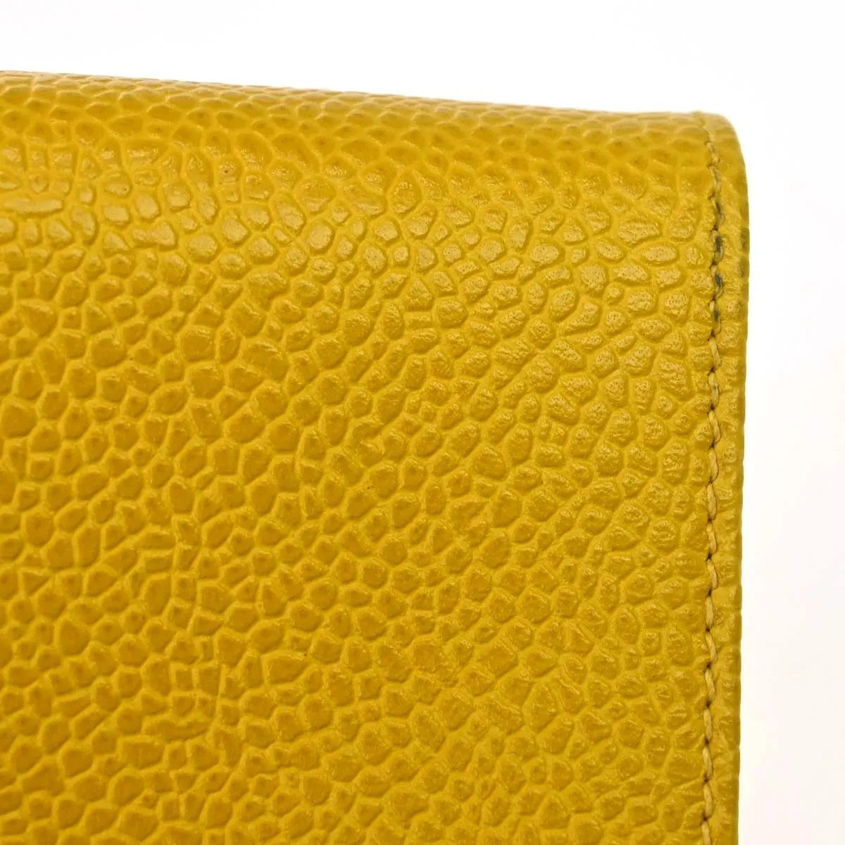Chanel Vintage CC Phone Holder Caviar, Yellow, Leather, Clutch