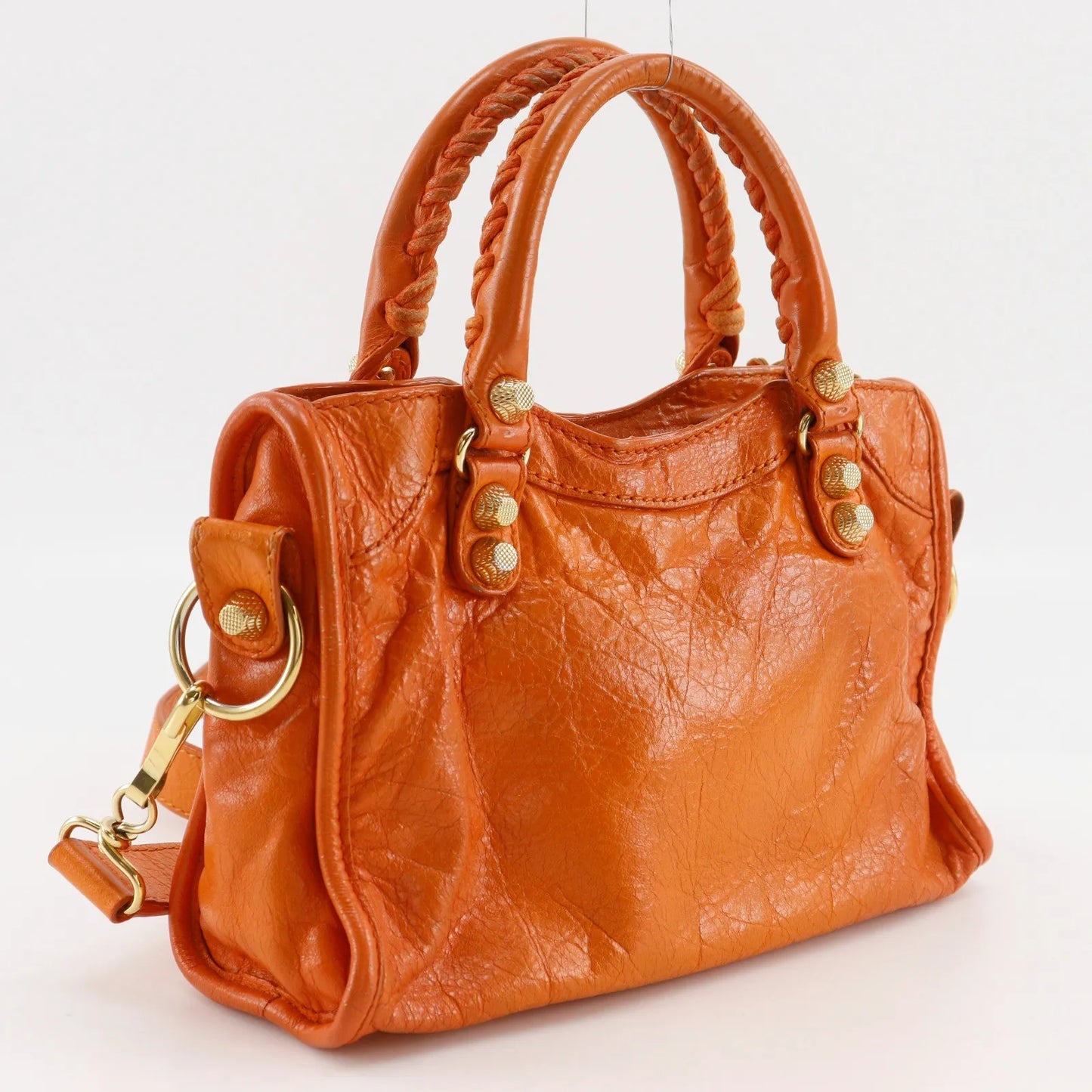 Balenciaga City Classic Studs Leather, Orange, Calfskin, Handbag