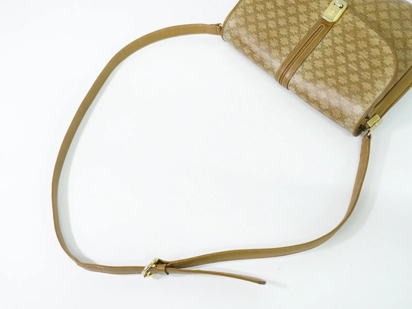 Celine Vintage Macadam Canvas and Leather, Beige, Canvas, Shoulder Bag