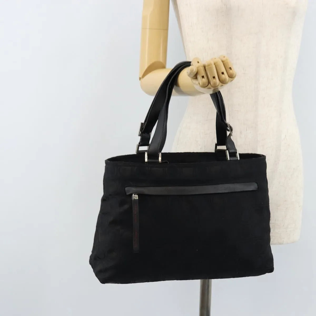 Salvatore Ferragamo Gancini Tote Gancini Canvas, Black, Nylon, Tote Bag