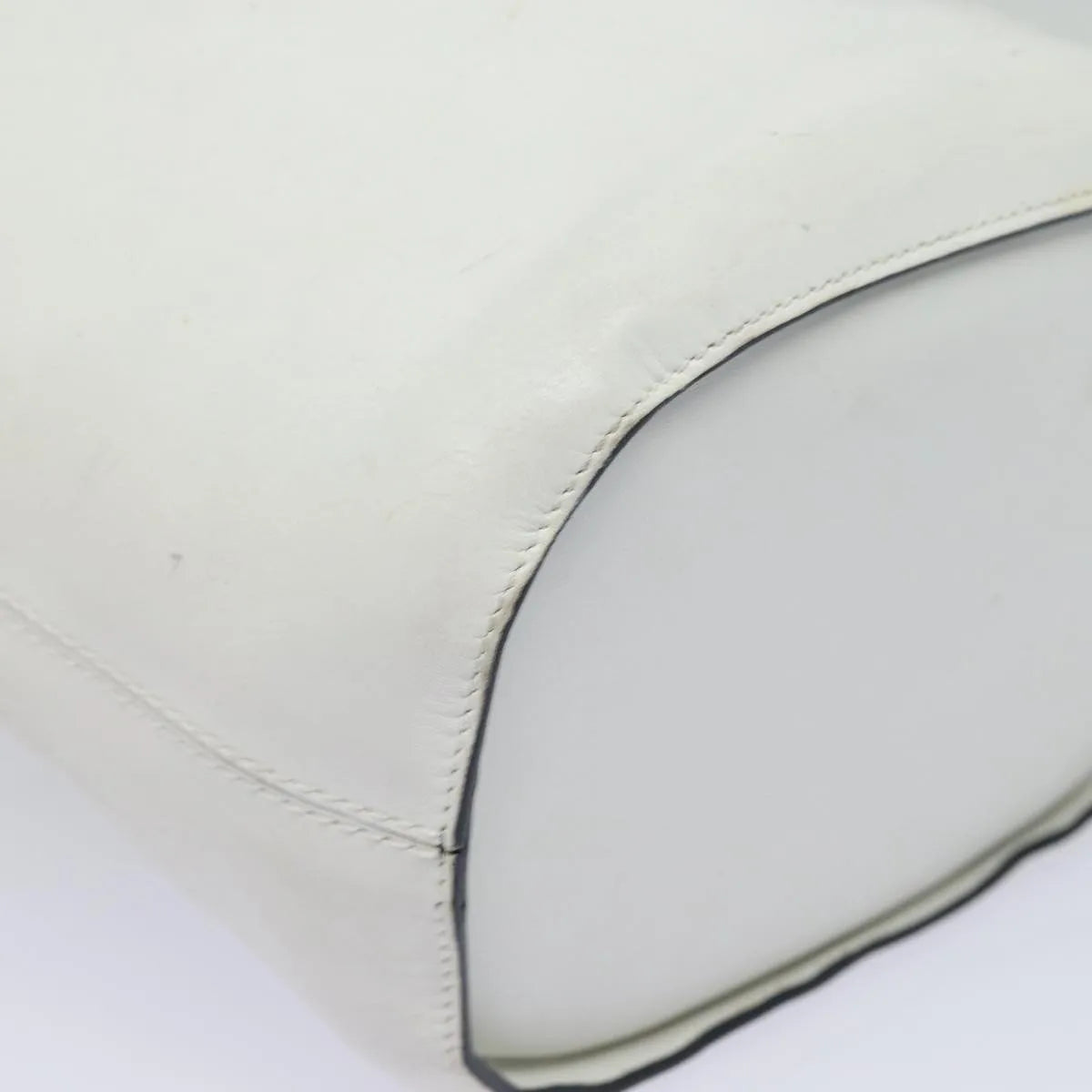 Celine Vintage Circle Logo Leather, White, Leather, Shoulder Bag