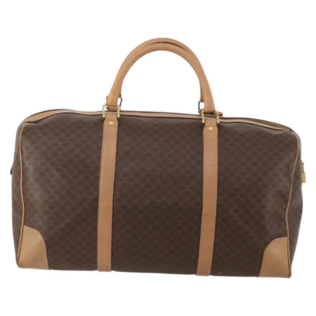 Celine Vintage Duffle Macadam Coated Canvas, Brown, Canvas, Travel Bag