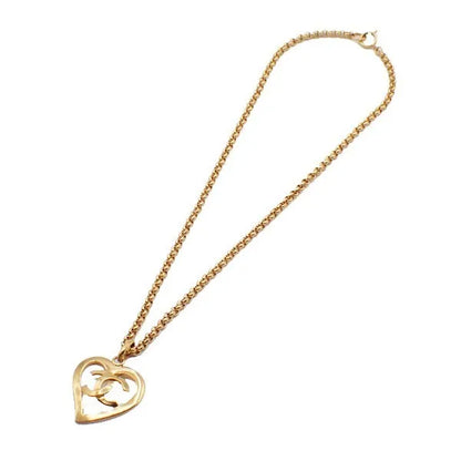 Chanel Vintage CC Heart Pendant Long Metal, Gold, Gold Plated, Necklace
