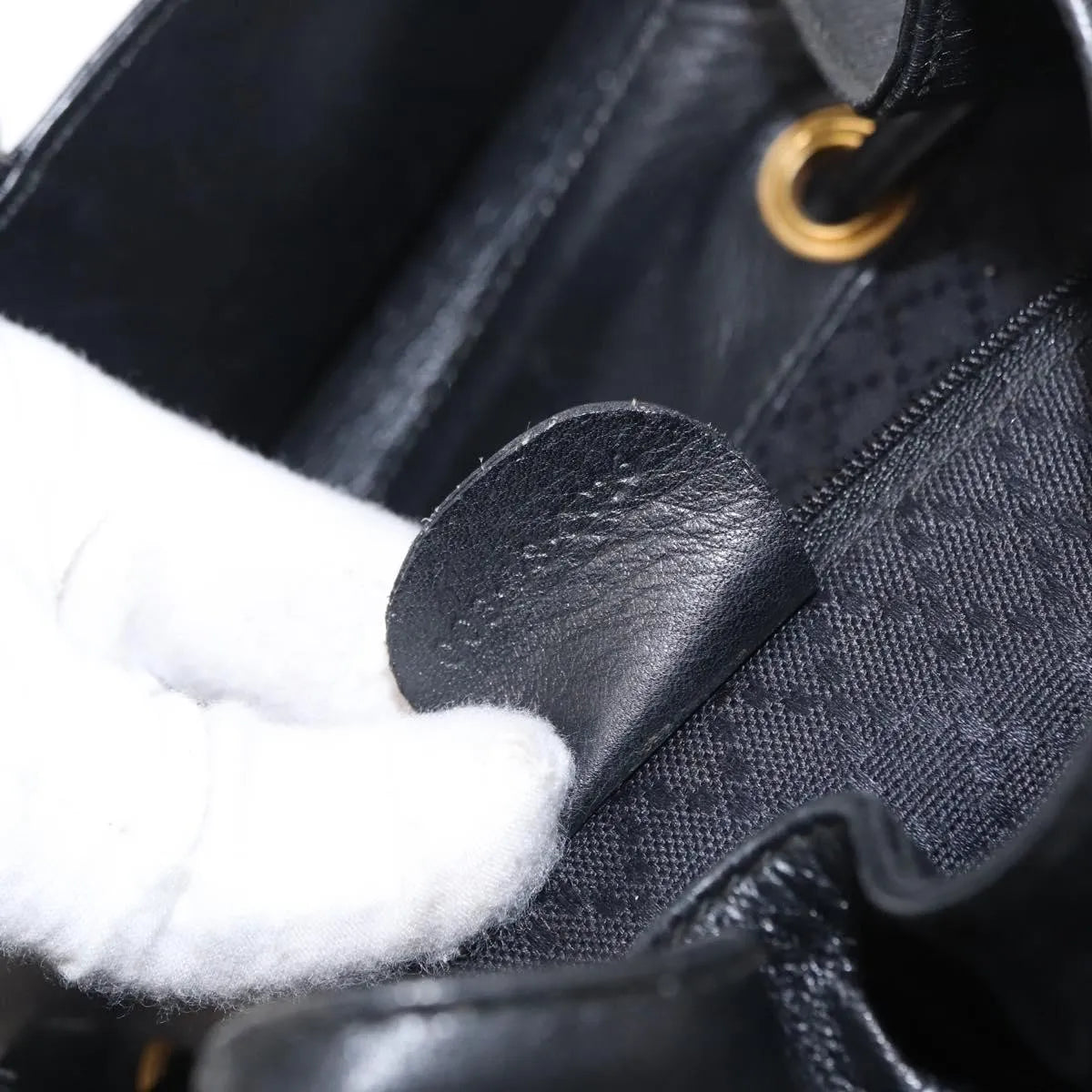 Gucci Vintage Bamboo Leather, Black, Leather, Backpack