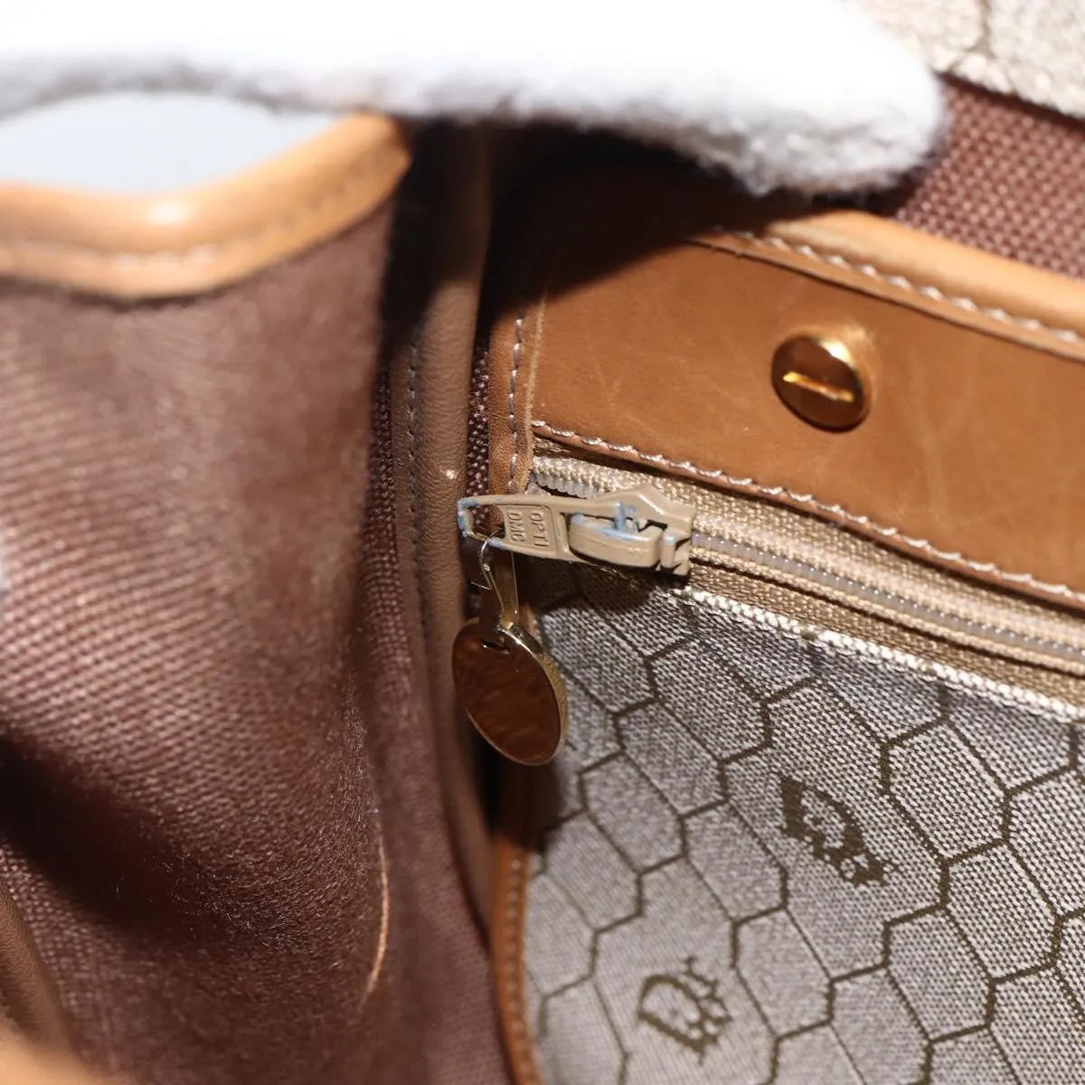 Christian Dior Vintage Honeycomb Canvas and Leather, Beige, Canvas, Shoulder Bag
