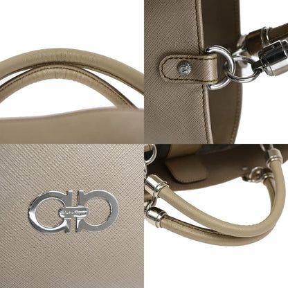 Salvatore Ferragamo Gancini Leather, Beige, Leather, Handbag