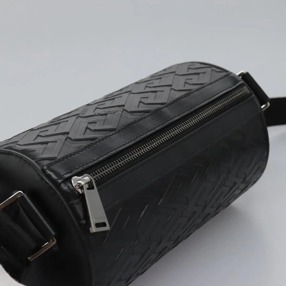 Versace La Greca Leather, Black, Leather, Shoulder Bag