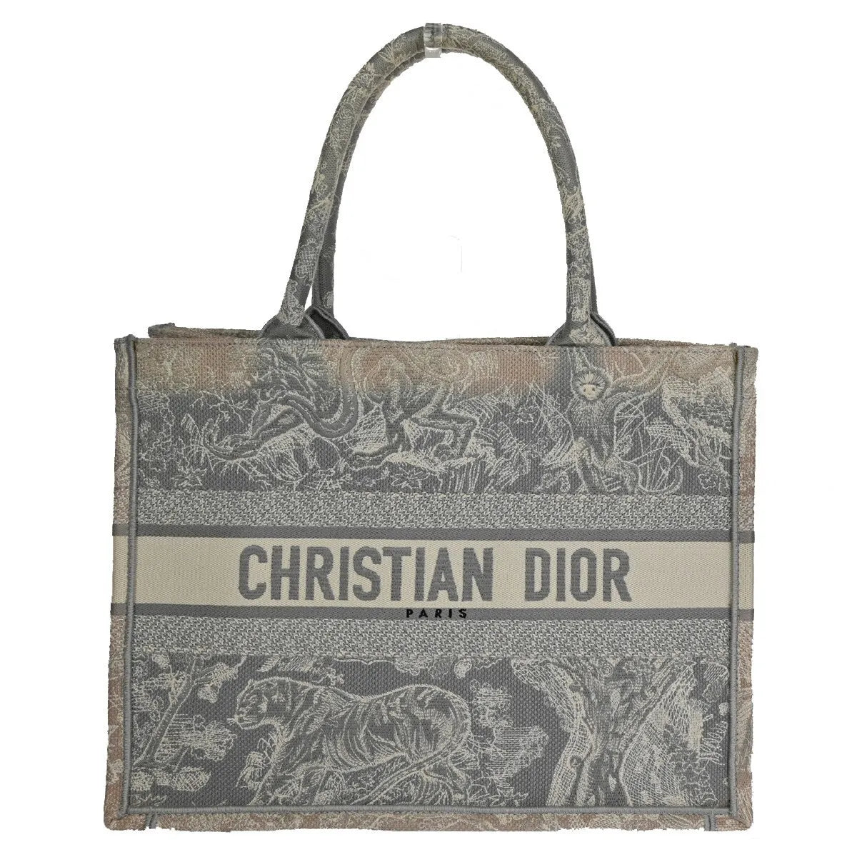 Christian Dior Book Tote Embroidered Canvas, Gray, Canvas, Tote bag