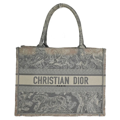 Christian Dior Book Tote Embroidered Canvas, Gray, Canvas, Tote bag