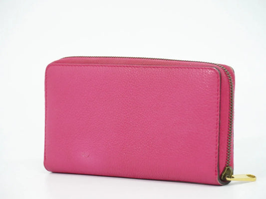 Gucci Vintage Logo Zip Around Leather, Pink, Leather, Wallet