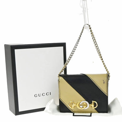 Gucci Zumi Chain Card Case Diagonal Quilted Leather, Black, Leather, Wallet