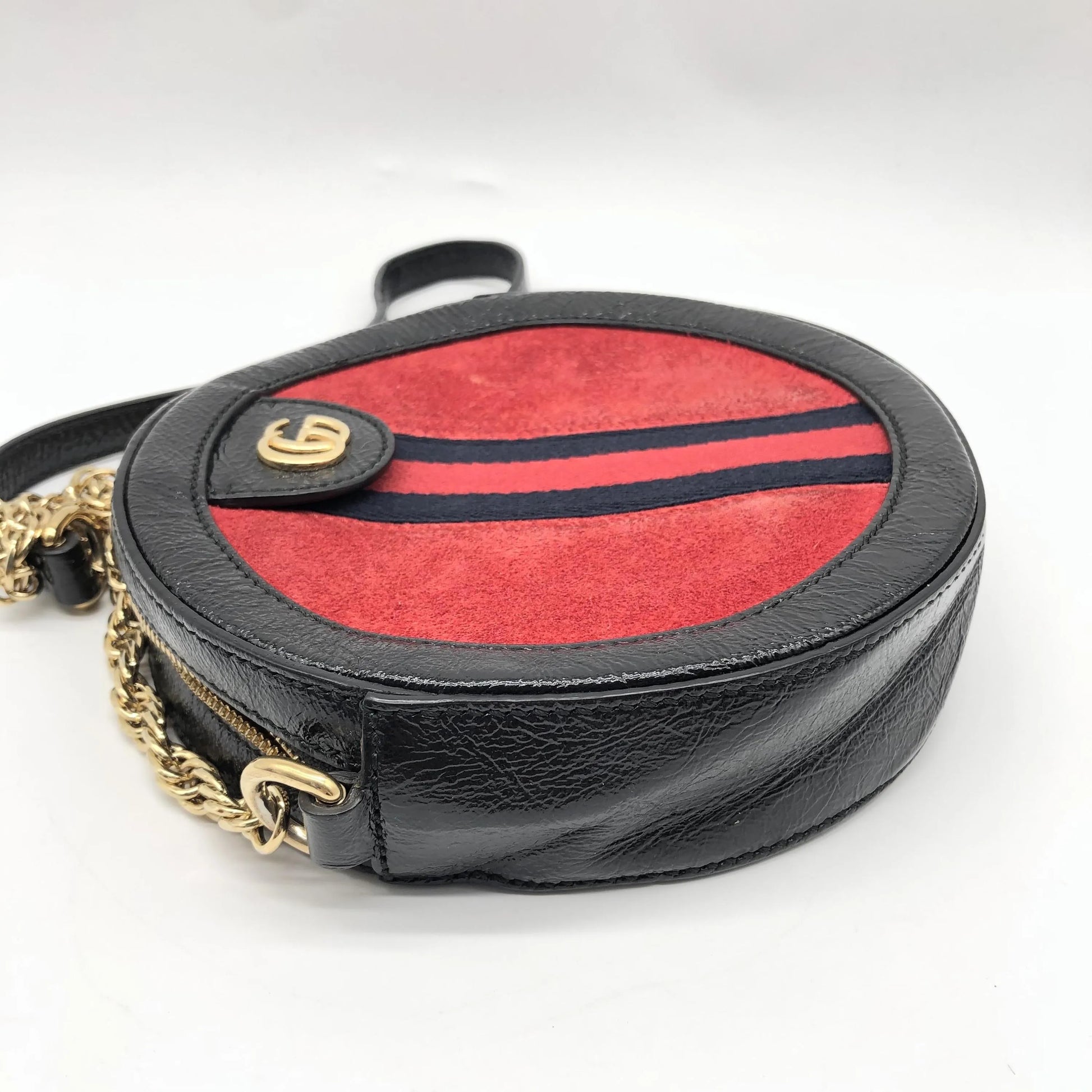 Gucci Ophidia Round Cross Body Suede and leather, Red, Canvas, Crossbody Bag