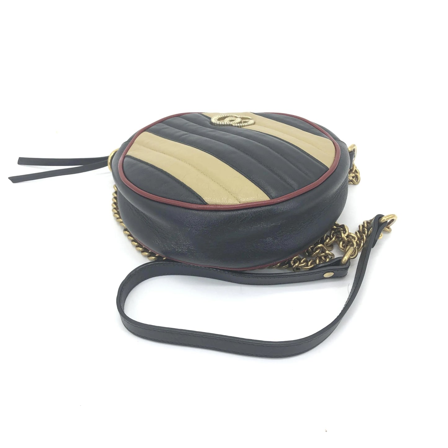 Gucci GG Marmont Round Diagonal Quilted Leather, Black, Leather, Shoulder Bag