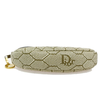 Christian Dior Honeycomb Zip Coin Purse Canvas and Leather, Beige, Canvas, Wallet
