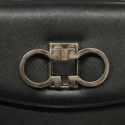 Salvatore Ferragamo Double Gancini Top Handle Saffiano Leather, Black, Leather, Handbag