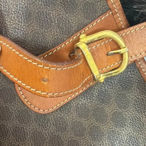 Celine Vintage Macadam Canvas and Leather, Brown, Canvas, Tote Bag